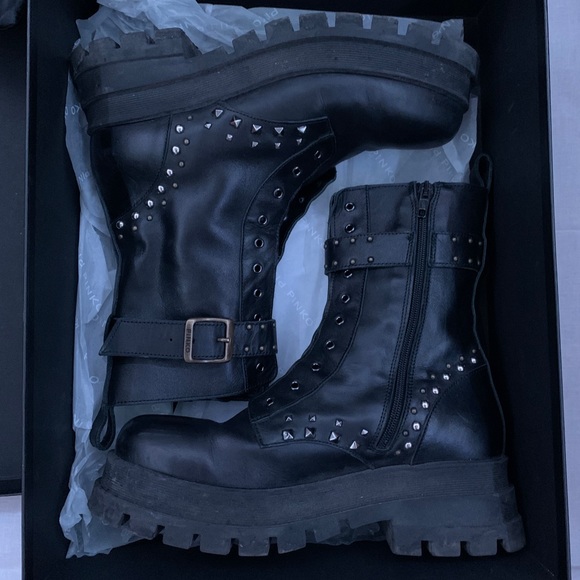 100% AUTHENTIC PINKO MELISSA STUDDED LEATHER ANKLE PLATFORM BOOTS (rare) - Picture 8 of 13